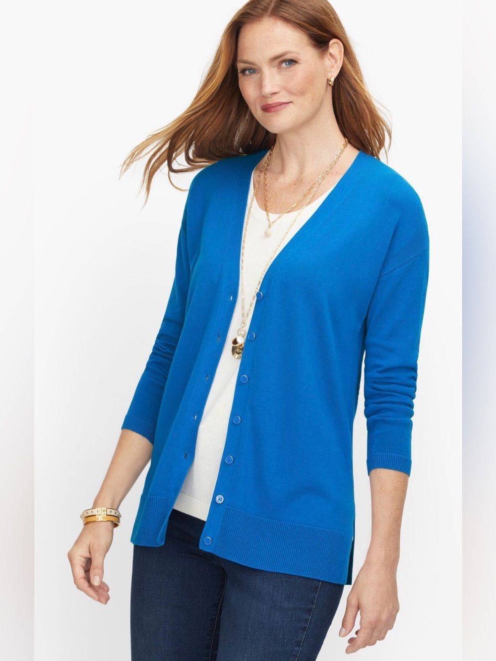 Talbots Modern Girlfriend V-Neck Cardigan Shore Blue Size X